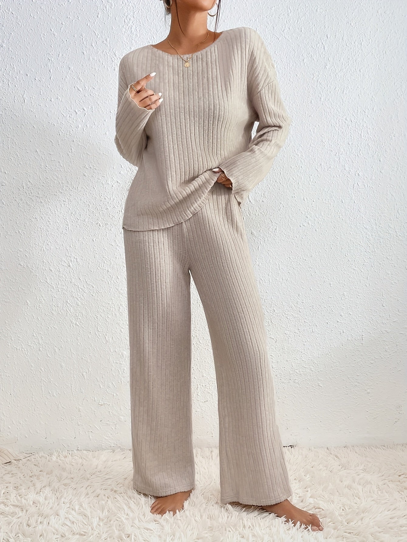 Kiara | Stylish Ribbed Jumper and Straight Leg Set