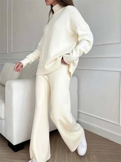 Jaylin | Casual Plain Knit Turtleneck and Straight Leg Set