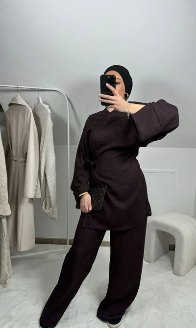 Summer Set Crinkled Fabric Wrap Tie Kimono Top and Wide Leg Pants