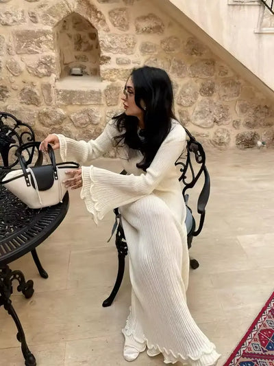Ruffles Pleated Loose Long White Dress